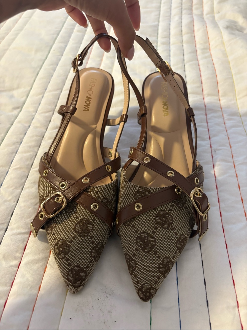 Fashion Nova Brown Patterned Pointed Slingback Mules
